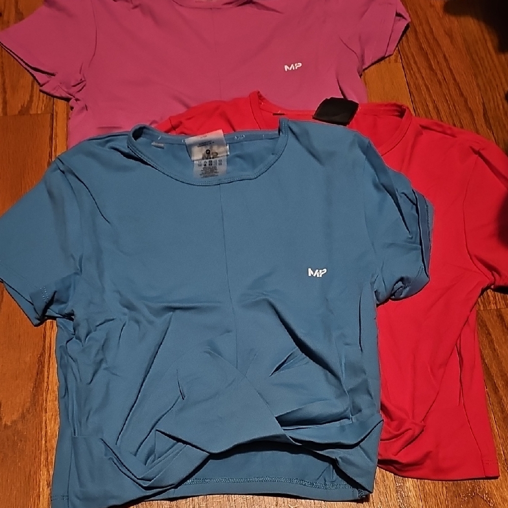 MP Logo Crop Shirts in Blue, Pink, and Red